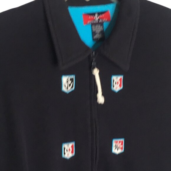 Nautical Moving Bleu Sweater Women Large Navy Blue Full Zip Embroidered Cardigan - Picture 11 of 16